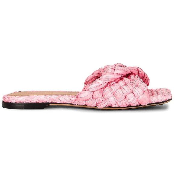 Bottega Veneta Pink Stretch Raffia Straw Flat Slide Sandal 37 - Picture 1 of 5